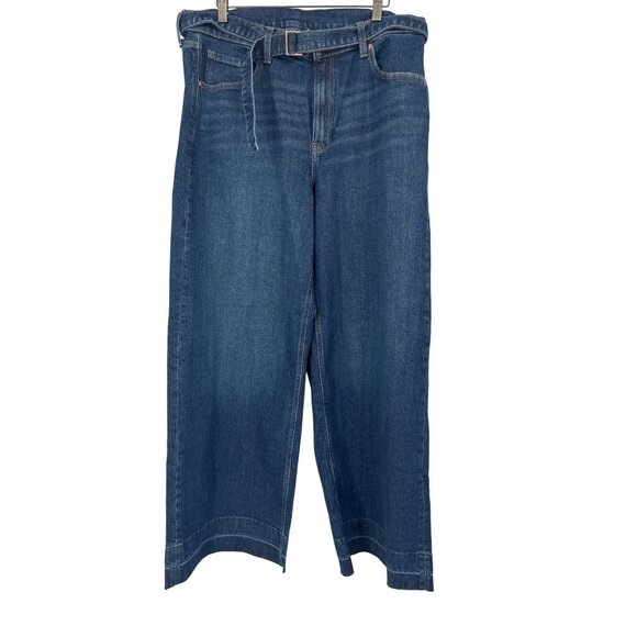 Gap Jeans Womens High Rise wide leg size 16 R Denim belted released hem New - Picture 2 of 9